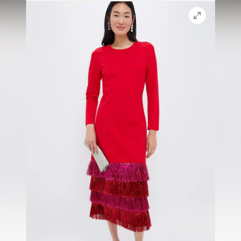 Hyacinth House Red & Pink Metallic Fringe Francie Long Sleeve Maxi Dress